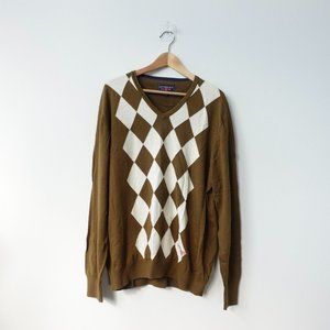 Vintage Cottonfield Sweater Mens Size 2XL Army Green Casual Cotton Jumper Argyle
